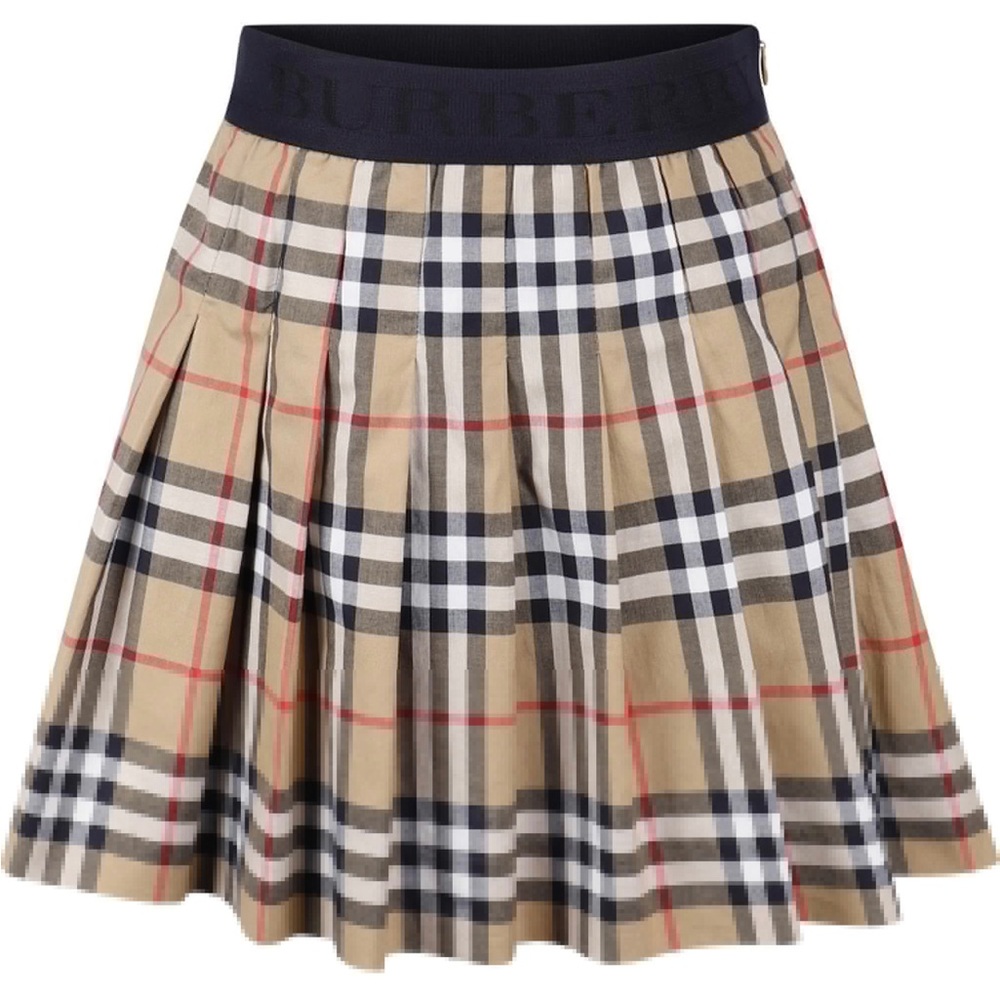 BURBERRY Girls Checked Skirt with Black Waistband